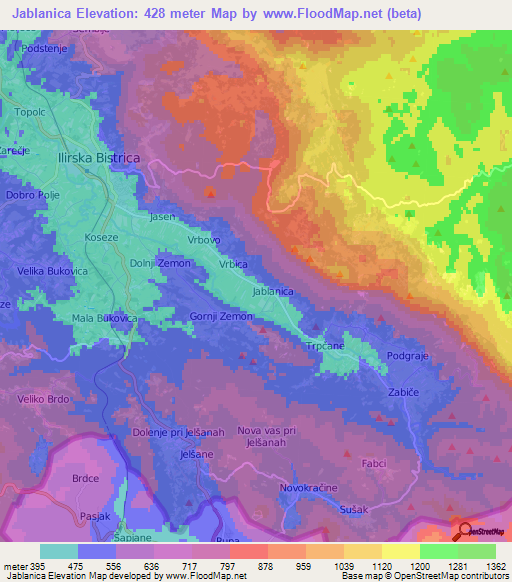 Jablanica,Slovenia Elevation Map