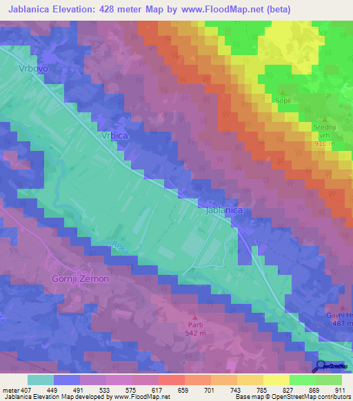 Jablanica,Slovenia Elevation Map