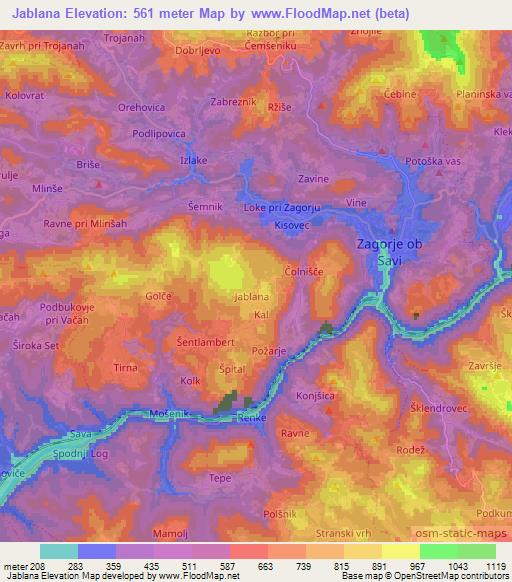 Jablana,Slovenia Elevation Map