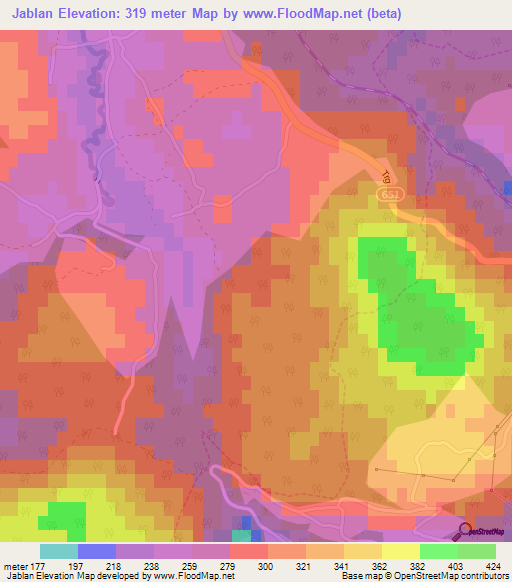 Jablan,Slovenia Elevation Map