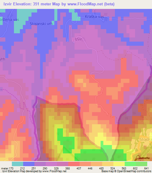 Izvir,Slovenia Elevation Map