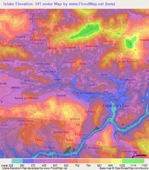 Izlake,Slovenia Elevation Map