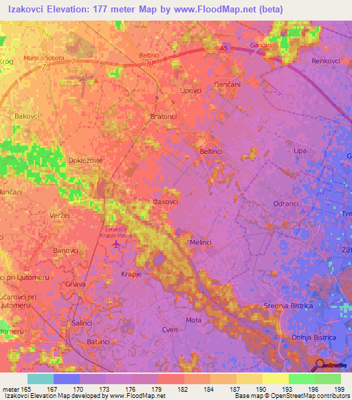 Izakovci,Slovenia Elevation Map