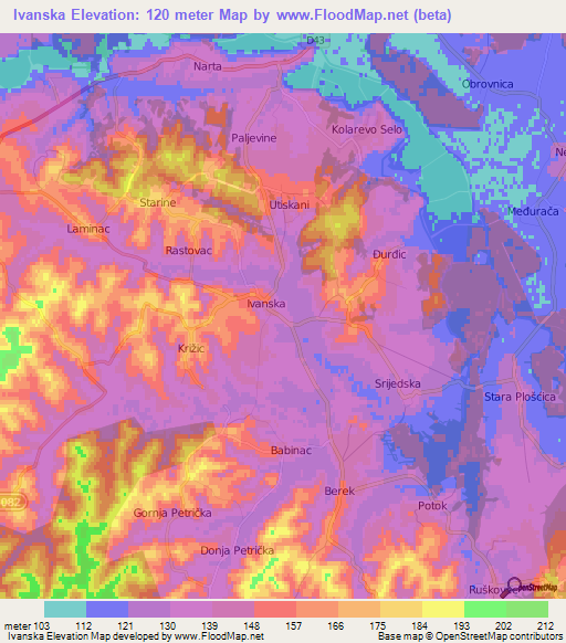 Ivanska,Croatia Elevation Map