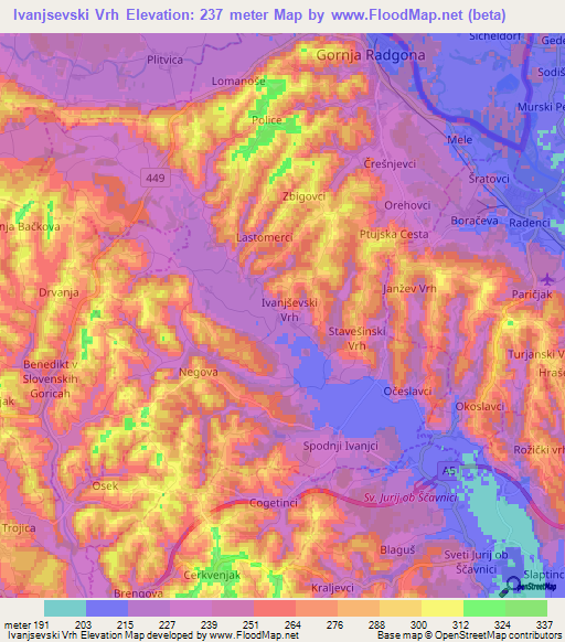 Ivanjsevski Vrh,Slovenia Elevation Map