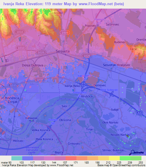 Ivanja Reka,Croatia Elevation Map