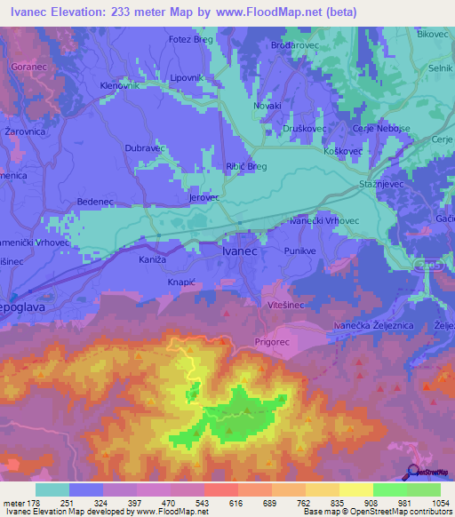 Ivanec,Croatia Elevation Map