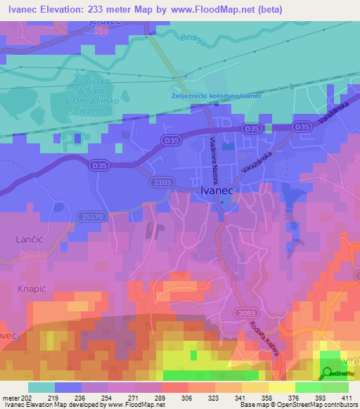 Ivanec,Croatia Elevation Map