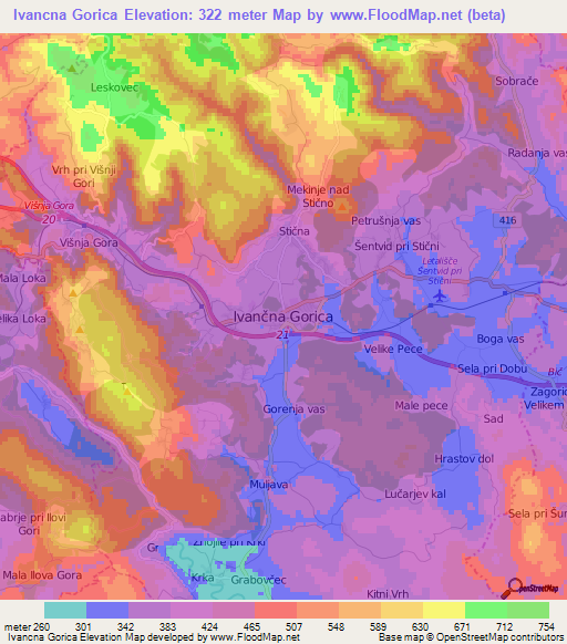 Ivancna Gorica,Slovenia Elevation Map