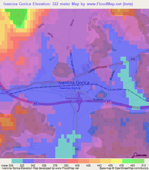 Ivancna Gorica,Slovenia Elevation Map