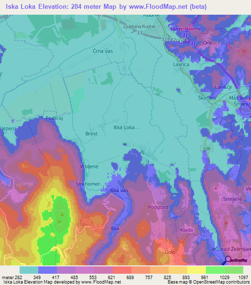 Iska Loka,Slovenia Elevation Map