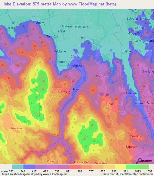 Iska,Slovenia Elevation Map