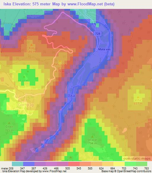 Iska,Slovenia Elevation Map