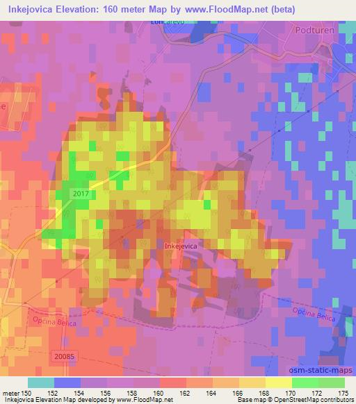 Inkejovica,Croatia Elevation Map