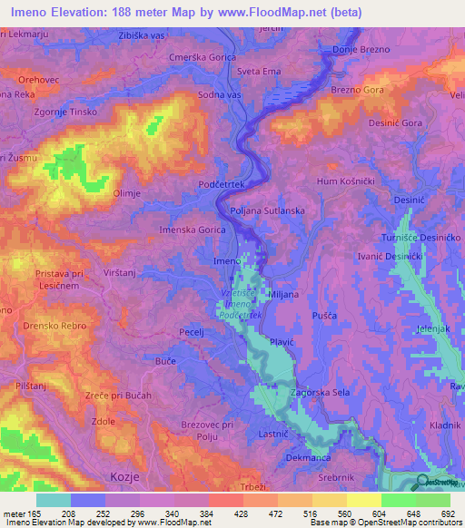 Imeno,Slovenia Elevation Map