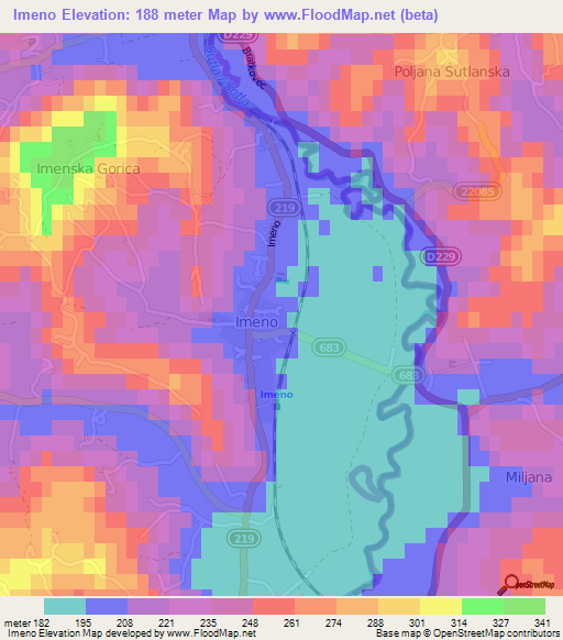 Imeno,Slovenia Elevation Map