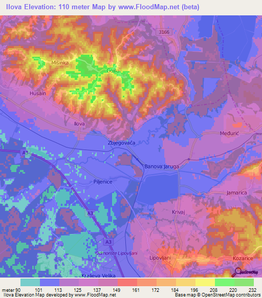 Ilova,Croatia Elevation Map