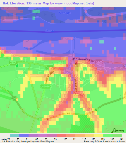 Ilok,Croatia Elevation Map