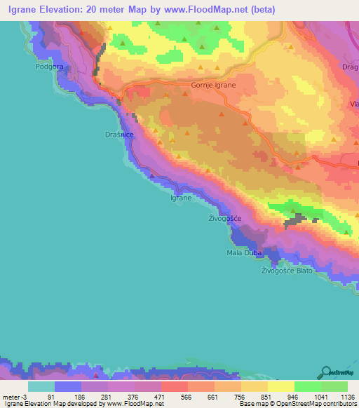 Igrane,Croatia Elevation Map