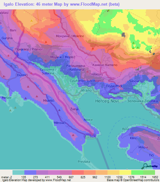 Igalo,Montenegro Elevation Map