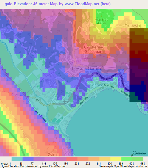 Igalo,Montenegro Elevation Map