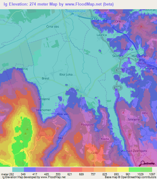 Ig,Slovenia Elevation Map