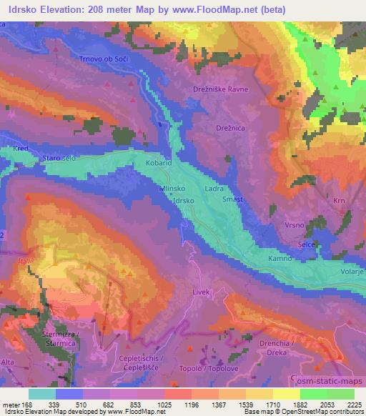 Idrsko,Slovenia Elevation Map