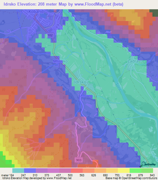 Idrsko,Slovenia Elevation Map