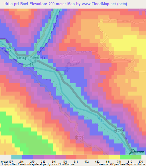 Idrija pri Baci,Slovenia Elevation Map