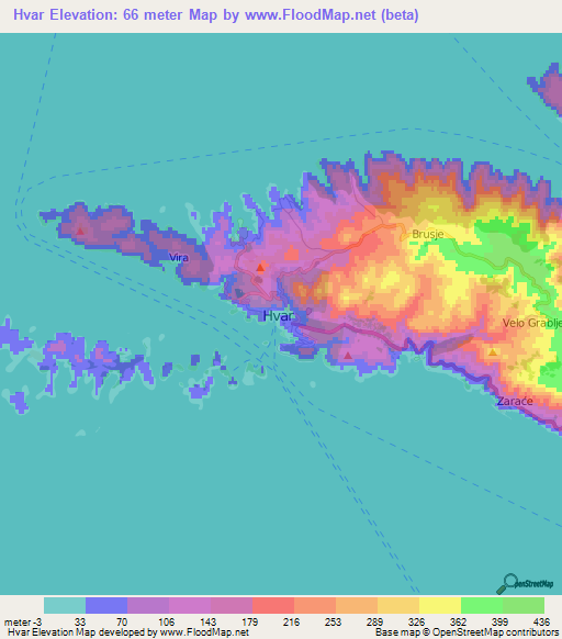 Hvar,Croatia Elevation Map