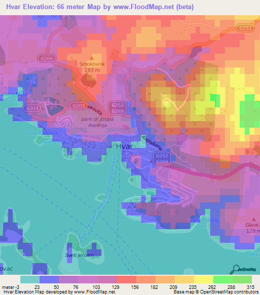 Hvar,Croatia Elevation Map