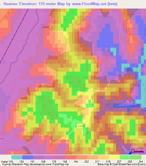 Husinec,Croatia Elevation Map