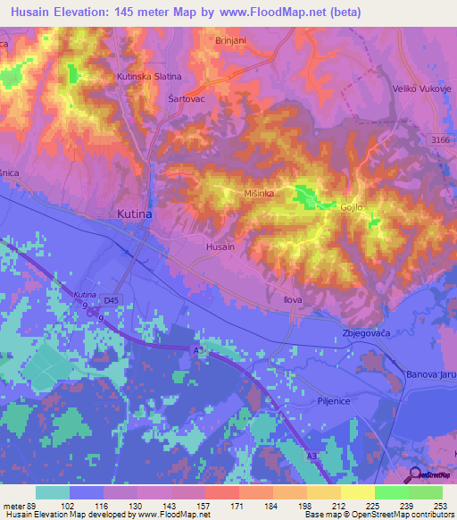 Husain,Croatia Elevation Map