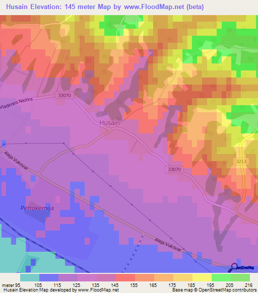 Husain,Croatia Elevation Map