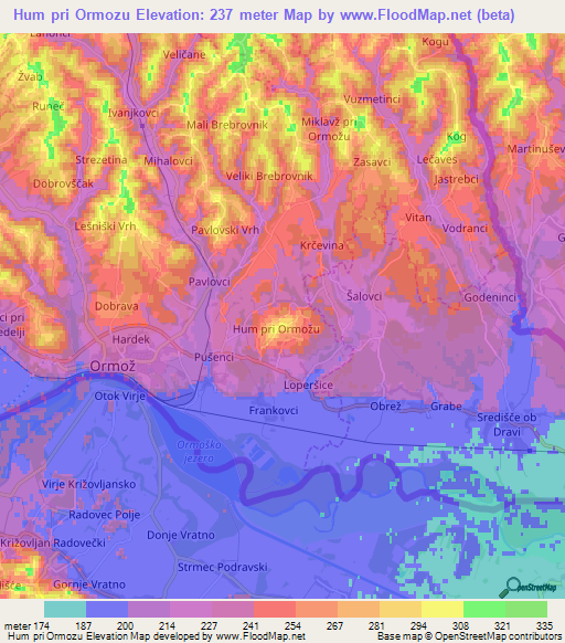 Hum pri Ormozu,Slovenia Elevation Map