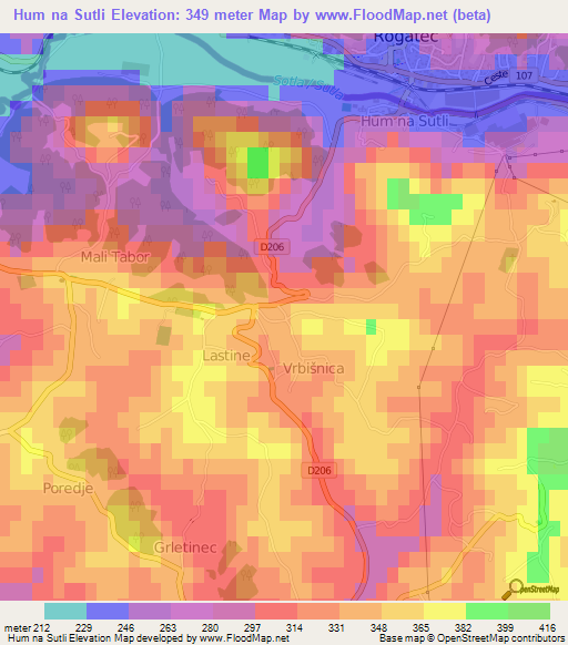 Hum na Sutli,Croatia Elevation Map