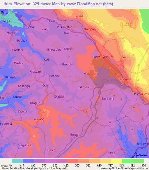 Hum,Croatia Elevation Map