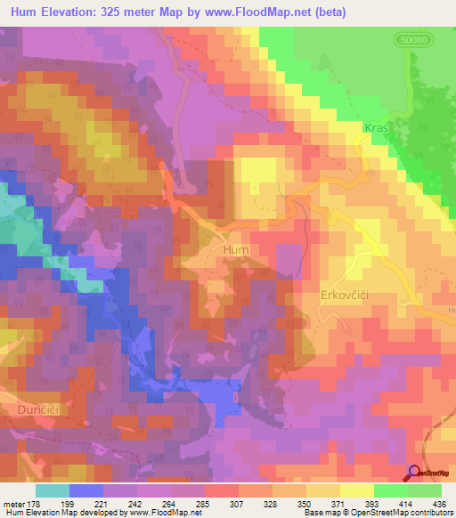 Hum,Croatia Elevation Map