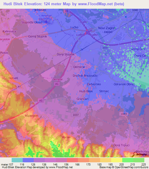 Hudi Bitek,Croatia Elevation Map