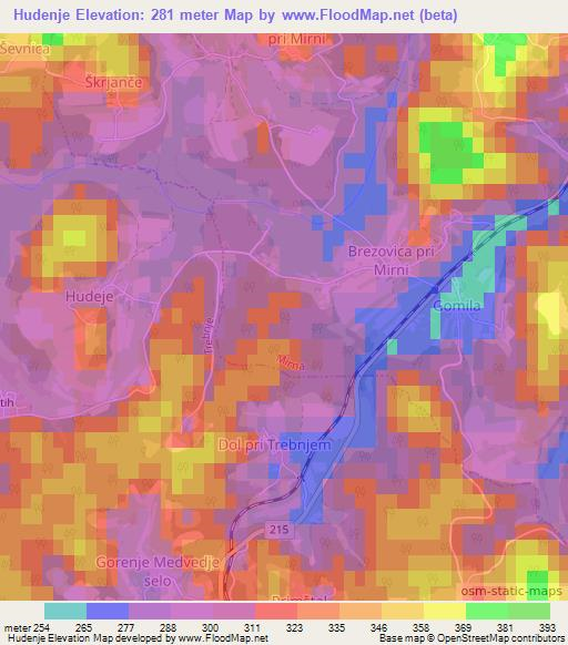 Hudenje,Slovenia Elevation Map