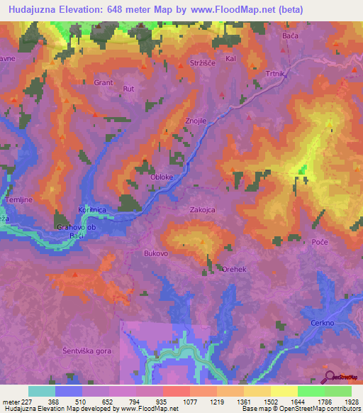 Hudajuzna,Slovenia Elevation Map