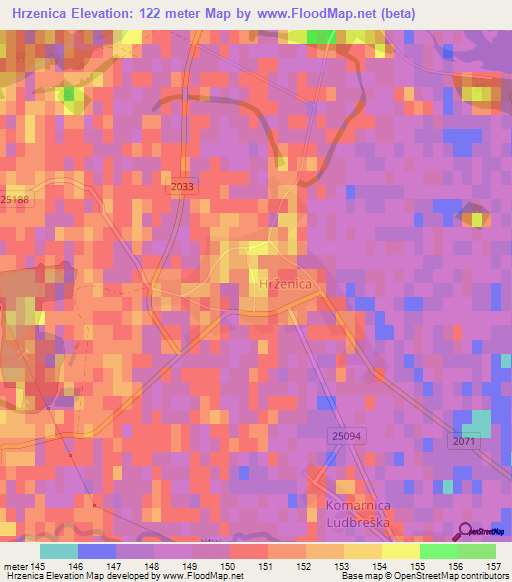 Hrzenica,Croatia Elevation Map