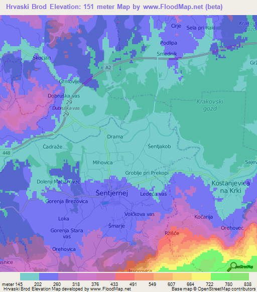 Hrvaski Brod,Slovenia Elevation Map