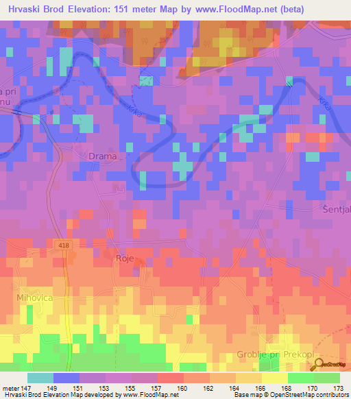 Hrvaski Brod,Slovenia Elevation Map