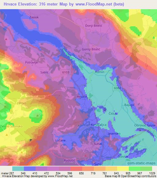 Hrvace,Croatia Elevation Map