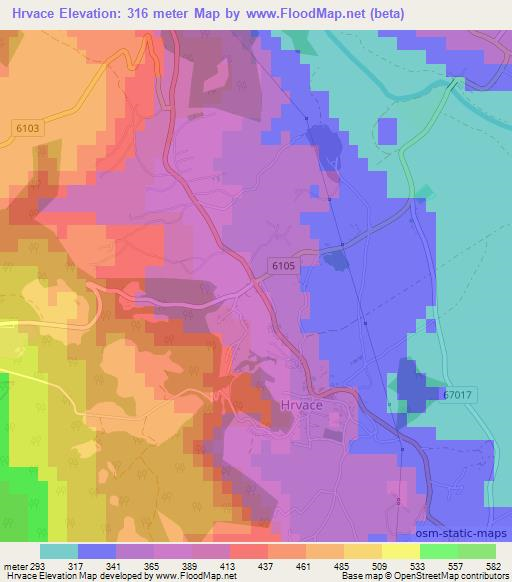 Hrvace,Croatia Elevation Map