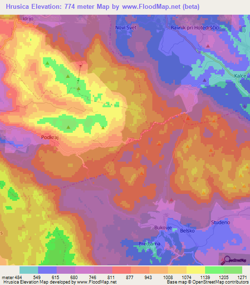 Hrusica,Slovenia Elevation Map