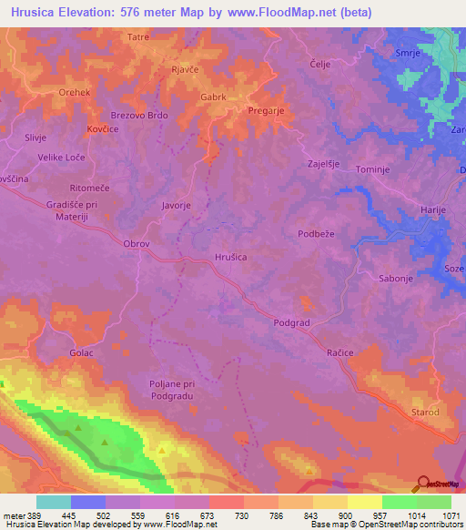 Hrusica,Slovenia Elevation Map