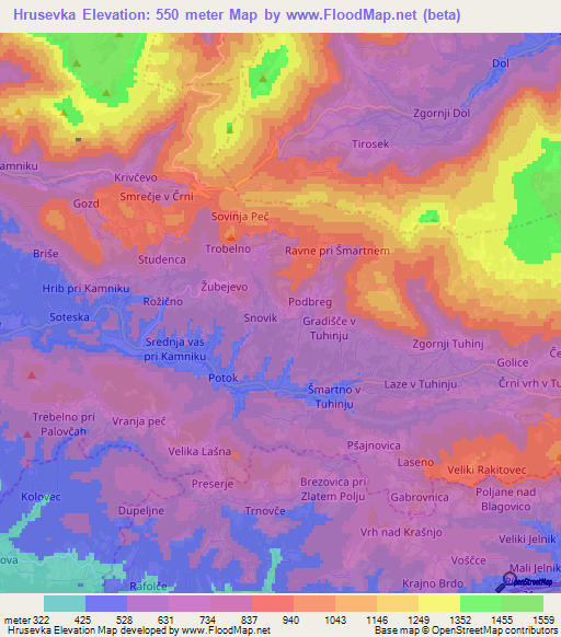 Hrusevka,Slovenia Elevation Map