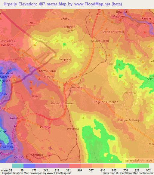 Hrpelje,Slovenia Elevation Map